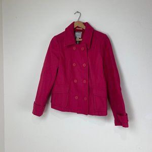 Old Navy Girls Pink Pea Coat Double Breasted Wool Blend Size Medium